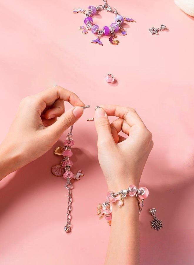 Hanayo 66 Pcs Charm Bracelet Kit Teen Girl Gifts Jewelry Making Kit with Jewellery Box Unicorn Mermaid DIY Jewelry Making Kit for Girls(Pink) - Image 3
