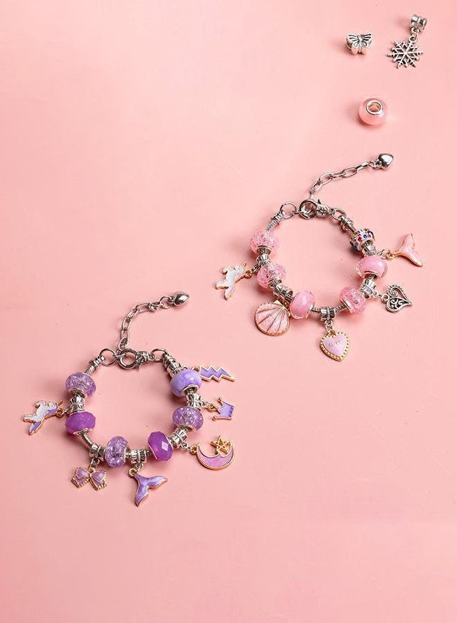Hanayo 66 Pcs Charm Bracelet Kit Teen Girl Gifts Jewelry Making Kit with Jewellery Box Unicorn Mermaid DIY Jewelry Making Kit for Girls(Pink) - Image 5
