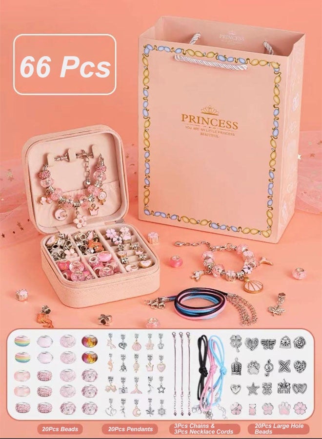 Hanayo 66 Pcs Charm Bracelet Kit Teen Girl Gifts Jewelry Making Kit with Jewellery Box Unicorn Mermaid DIY Jewelry Making Kit for Girls(Pink) - Image 2