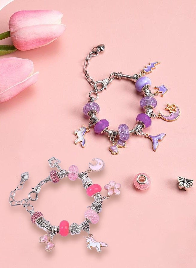 Hanayo 66 Pcs Charm Bracelet Kit Teen Girl Gifts Jewelry Making Kit with Jewellery Box Unicorn Mermaid DIY Jewelry Making Kit for Girls(Pink) - Image 4
