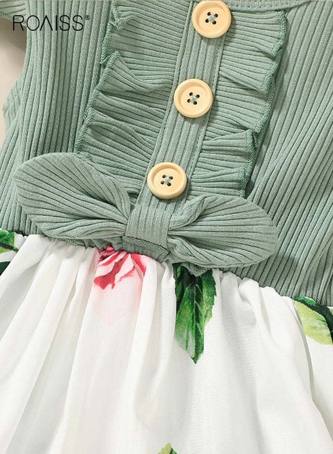 رويس فستان صيفي أنيق للبنات على شكل حرف A، فستان صيفي أنيق بأكمام مكشكشة بأزهار كشكش، فستان كاجوال ميدي صندي للبنات الصغيرات، مناسب للارتداء اليومي أو في أي مناسبة - Image 3