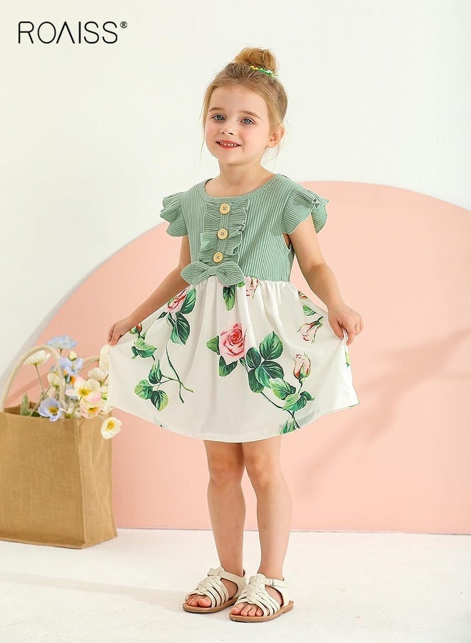roaiss Girls Stylish Summer A-Line Dress, Floral Ruffle Sleeve Dresses, Casual Midi Sundress for Little Girls, Suit for Daily Wear or Any Occasion - Image 5