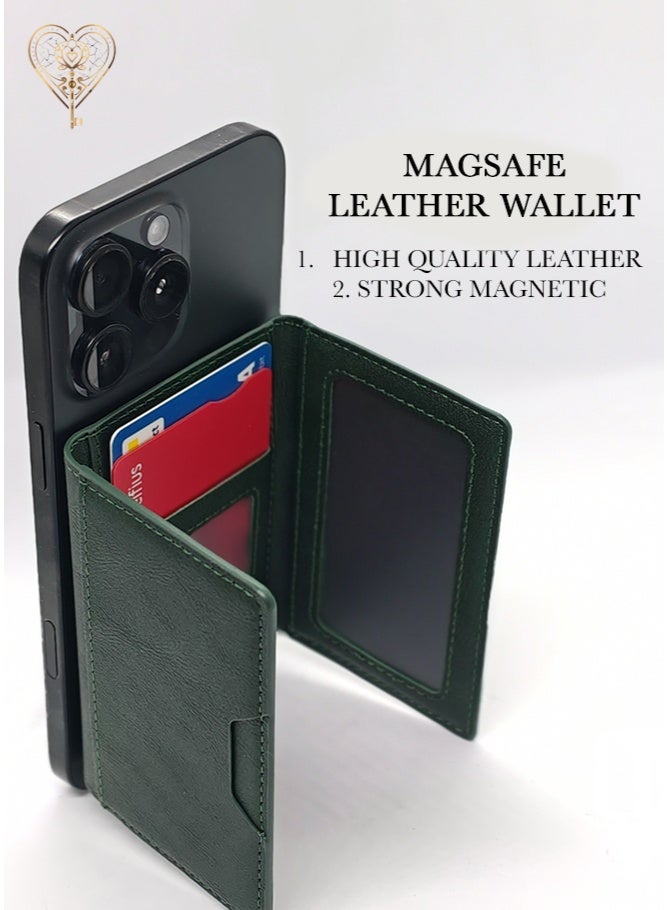 كيامور حامل بطاقات هاتف جلدي اخضر مغناطيسي مع حامل مقاوم للصدمات، جيب حامل بطاقات ثلاثي الطي قابل للفصل مغناطيسي متوافق مع محفظة MagSafe متوافق مع سلسلة iPhone 16/15/14/13/12 - Image 5