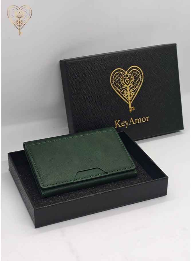 كيامور حامل بطاقات هاتف جلدي اخضر مغناطيسي مع حامل مقاوم للصدمات، جيب حامل بطاقات ثلاثي الطي قابل للفصل مغناطيسي متوافق مع محفظة MagSafe متوافق مع سلسلة iPhone 16/15/14/13/12 - Image 2