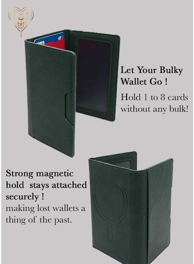 كيامور حامل بطاقات هاتف جلدي اخضر مغناطيسي مع حامل مقاوم للصدمات، جيب حامل بطاقات ثلاثي الطي قابل للفصل مغناطيسي متوافق مع محفظة MagSafe متوافق مع سلسلة iPhone 16/15/14/13/12 - Image 4