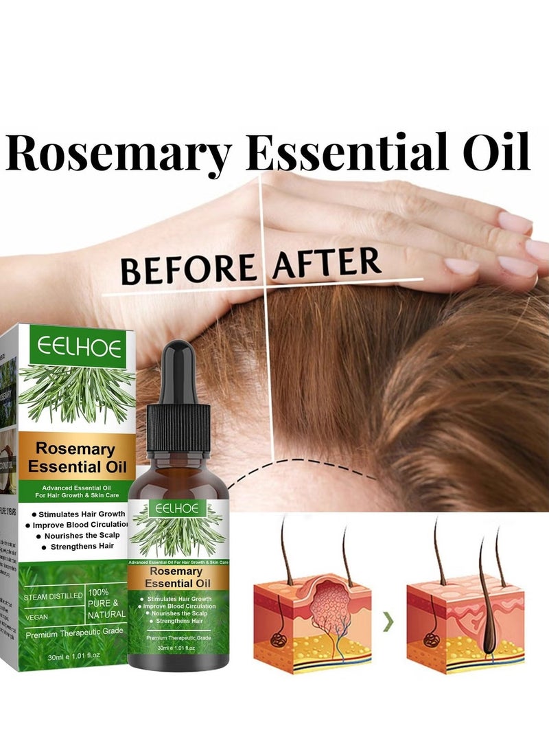 EELHOE Rosemary Essential Oil for Hair Growth 2 Pack - 100% Pure Natural Therapeutic Grade Oil, Stimulates Hair Growth, Nourishes Scalp, Strengthens Hair, Improves Blood Circulation for Hair & Skin Care, 30ml x 2 - Image 4