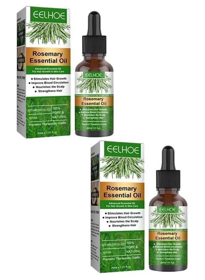 EELHOE Rosemary Essential Oil for Hair Growth 2 Pack - 100% Pure Natural Therapeutic Grade Oil, Stimulates Hair Growth, Nourishes Scalp, Strengthens Hair, Improves Blood Circulation for Hair & Skin Care, 30ml x 2 - Image 1