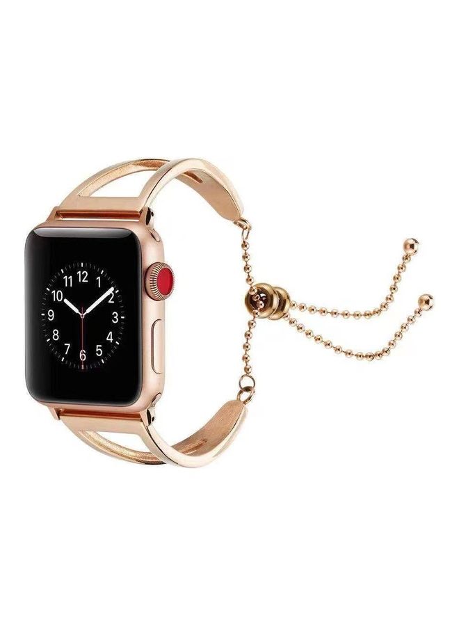 نيبمينينت سوار لساعة ابل، معدني أنيق مرصع بالكريستال مع قفل بإبزيم آمن ومزيل دبوس ربط للنساء من سلسلة 1/2/3/4/5/6/7 38/40/41 ملم ذهبي - Image 2