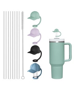 BIGTHREE Straw Cover Caps for Stanley Cup, 4 Pcs 10mm Straw Cover Caps, 4 Pcs of 12 Inches Straws, and 1 Pcs Straw Brush, for 40-20 Oz Stanley Tumbler with Handle, Dust-proof and Leak-proof  - Image 1