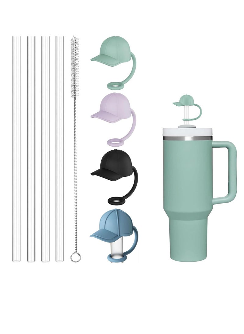 BIGTHREE Straw Cover Caps for Stanley Cup, 4 Pcs 10mm Straw Cover Caps, 4 Pcs of 12 Inches Straws, and 1 Pcs Straw Brush, for 40-20 Oz Stanley Tumbler with Handle, Dust-proof and Leak-proof - Image 1