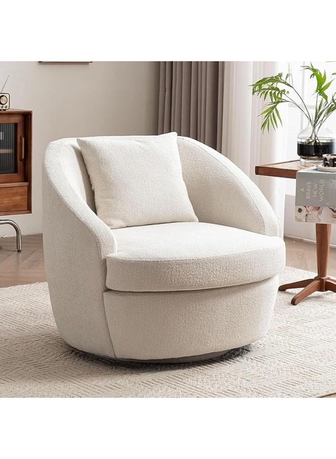 Zayn comforts كرسي لهجة دوار حديث - كرسي برميل مبطن بمقعد واسع مع دوران 360°، مثالي لغرفة المعيشة وسرير القراءة (العاجي) - Image 1