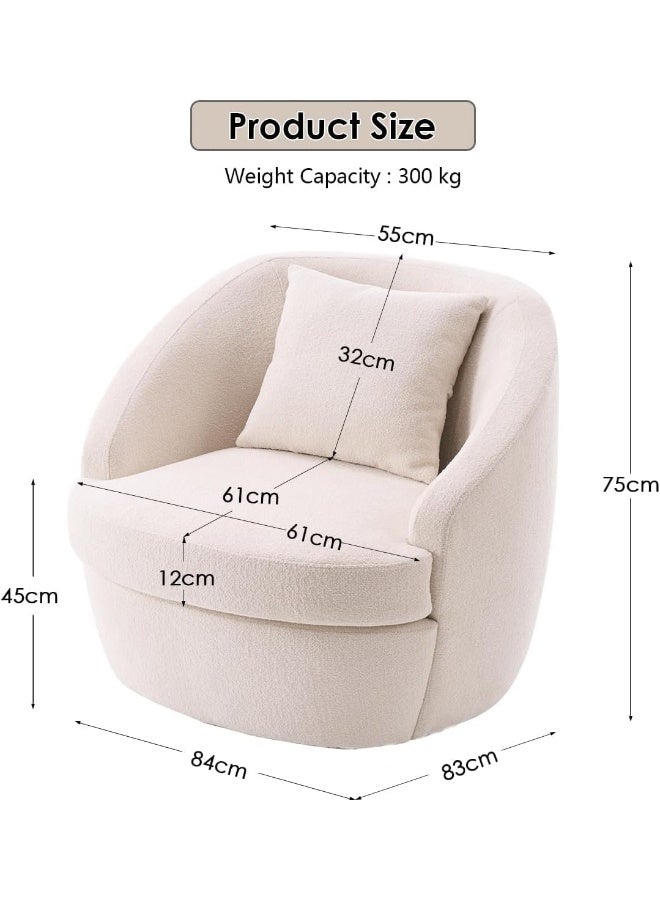 Zayn comforts كرسي لهجة دوار حديث - كرسي برميل مبطن بمقعد واسع مع دوران 360°، مثالي لغرفة المعيشة وسرير القراءة (العاجي) - Image 2