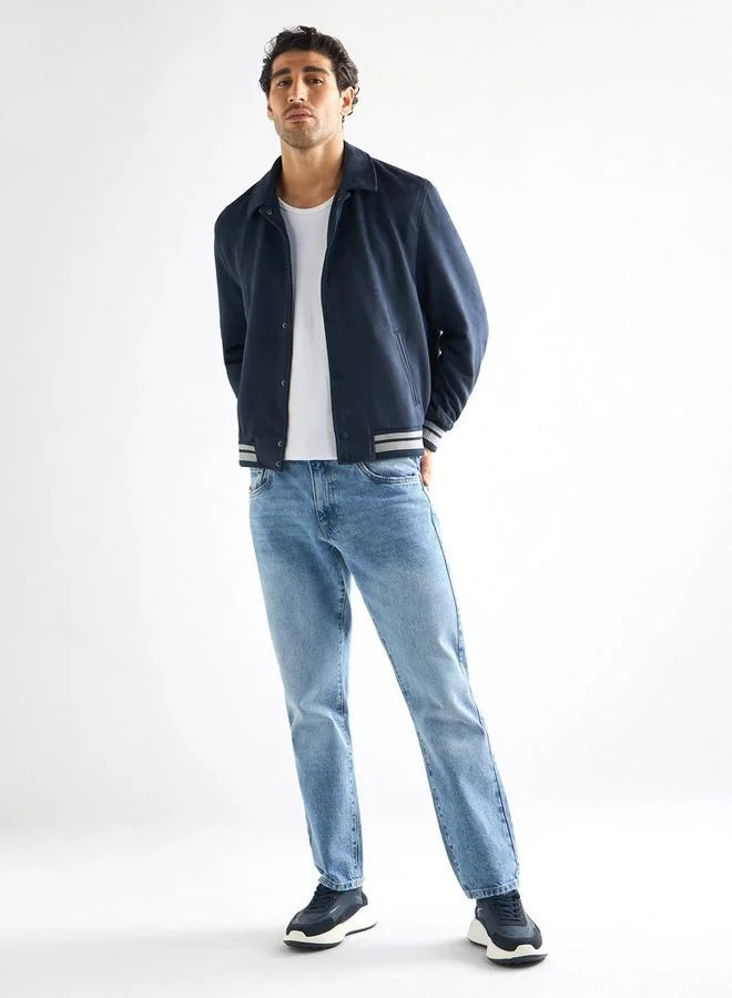 سبلاش فيڤ جاكيت مخطط بأكمام طويلة وأزرار إغلاق وياقة عادية