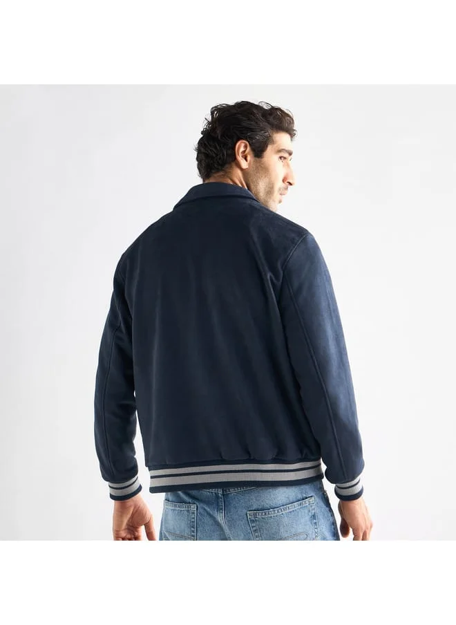 FAV Striped Collared Varsity Jacket with Long Sleeves and Button Closure