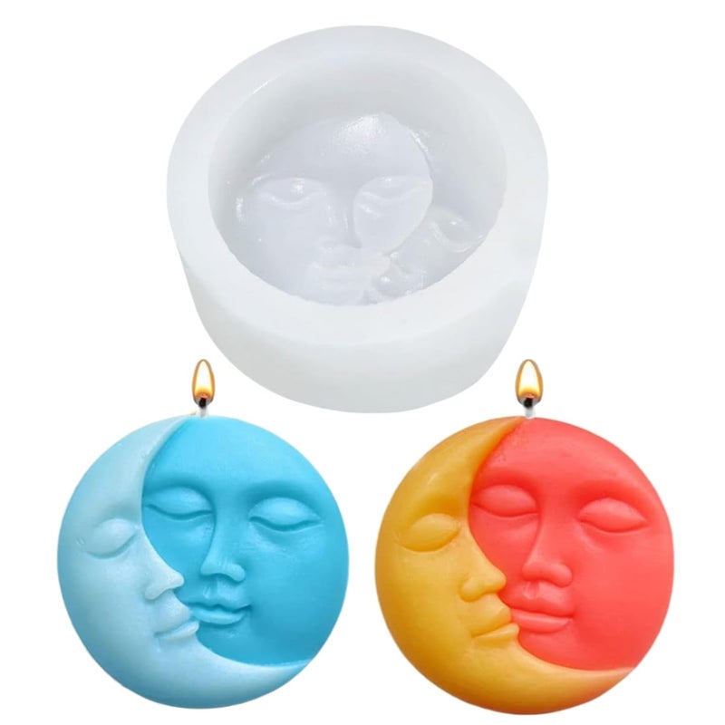 Shoppeecity Sun Moon Face Candle Mold I 3D Abstract Face Silicone Scented Epoxy Mould I for DIY Handmade Cake Dcor Aromatherapy Soap Soy Wax Resin Art Craft Making Home Party Decoration 1Cavity - Image 1