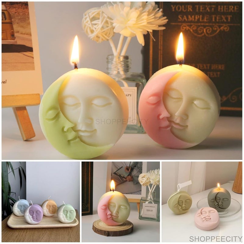 Shoppeecity Sun Moon Face Candle Mold I 3D Abstract Face Silicone Scented Epoxy Mould I for DIY Handmade Cake Dcor Aromatherapy Soap Soy Wax Resin Art Craft Making Home Party Decoration 1Cavity - Image 4