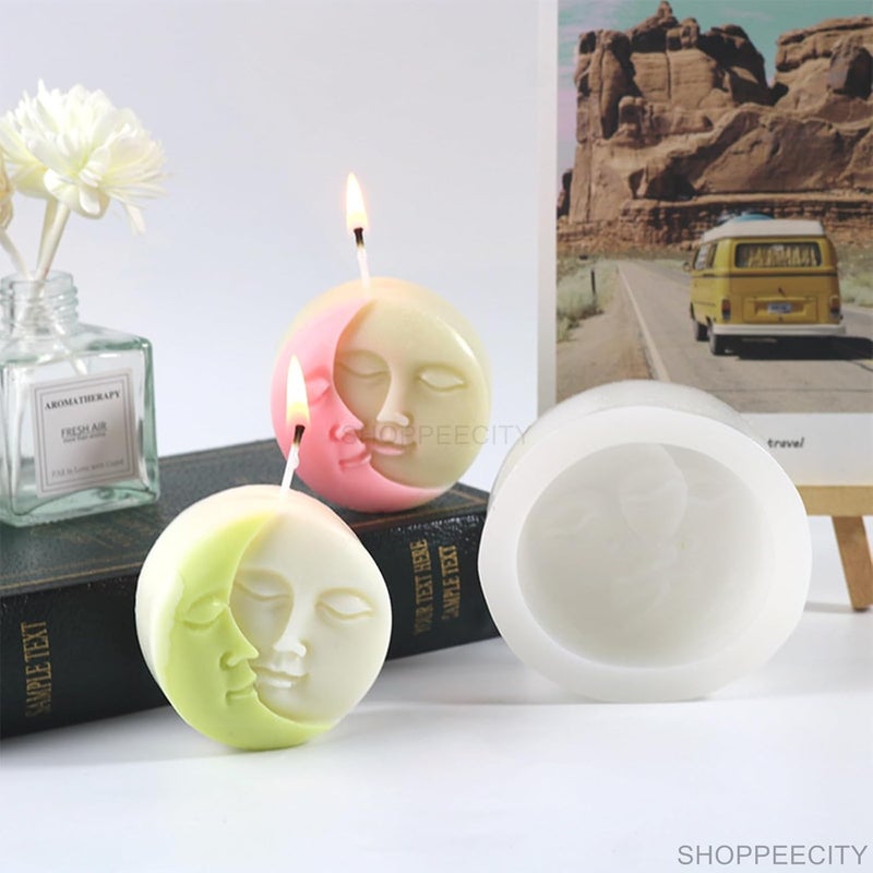 Shoppeecity Sun Moon Face Candle Mold I 3D Abstract Face Silicone Scented Epoxy Mould I for DIY Handmade Cake Dcor Aromatherapy Soap Soy Wax Resin Art Craft Making Home Party Decoration 1Cavity - Image 2
