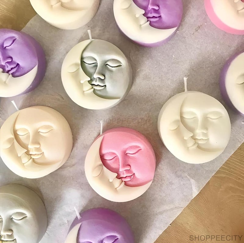 Shoppeecity Sun Moon Face Candle Mold I 3D Abstract Face Silicone Scented Epoxy Mould I for DIY Handmade Cake Dcor Aromatherapy Soap Soy Wax Resin Art Craft Making Home Party Decoration 1Cavity - Image 5