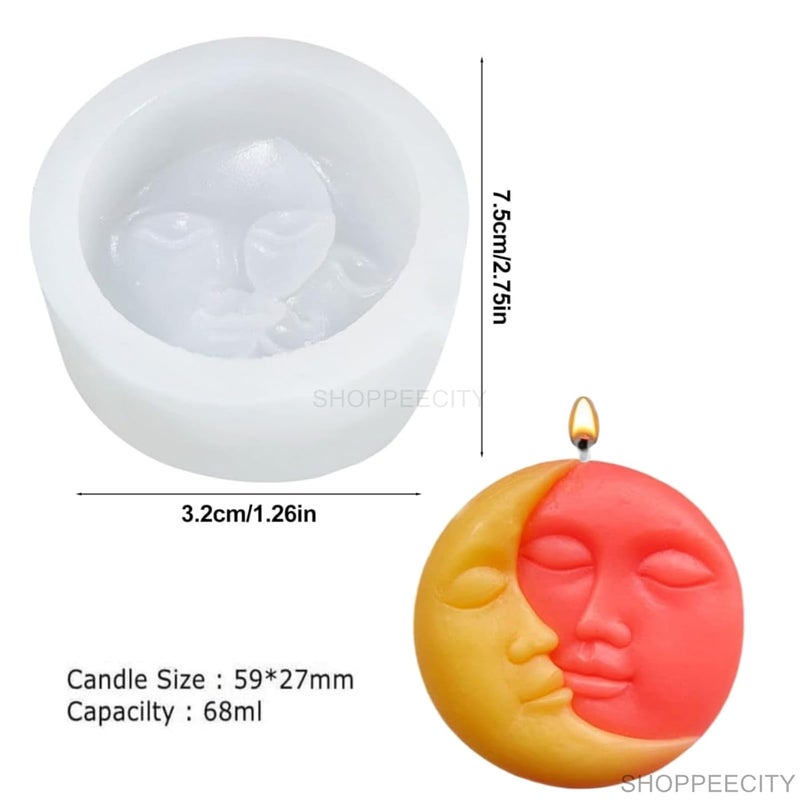 Shoppeecity Sun Moon Face Candle Mold I 3D Abstract Face Silicone Scented Epoxy Mould I for DIY Handmade Cake Dcor Aromatherapy Soap Soy Wax Resin Art Craft Making Home Party Decoration 1Cavity - Image 3