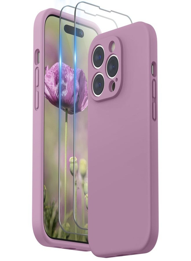 جراب SURPHY مصمم خصيصًا لهاتف iPhone 14 Pro Max مع واقي شاشة (مع حماية للكاميرا وبطانة ناعمة من الألياف الدقيقة)، جراب هاتف من السيليكون السائل، لون بنفسجي فاتح - Image 1