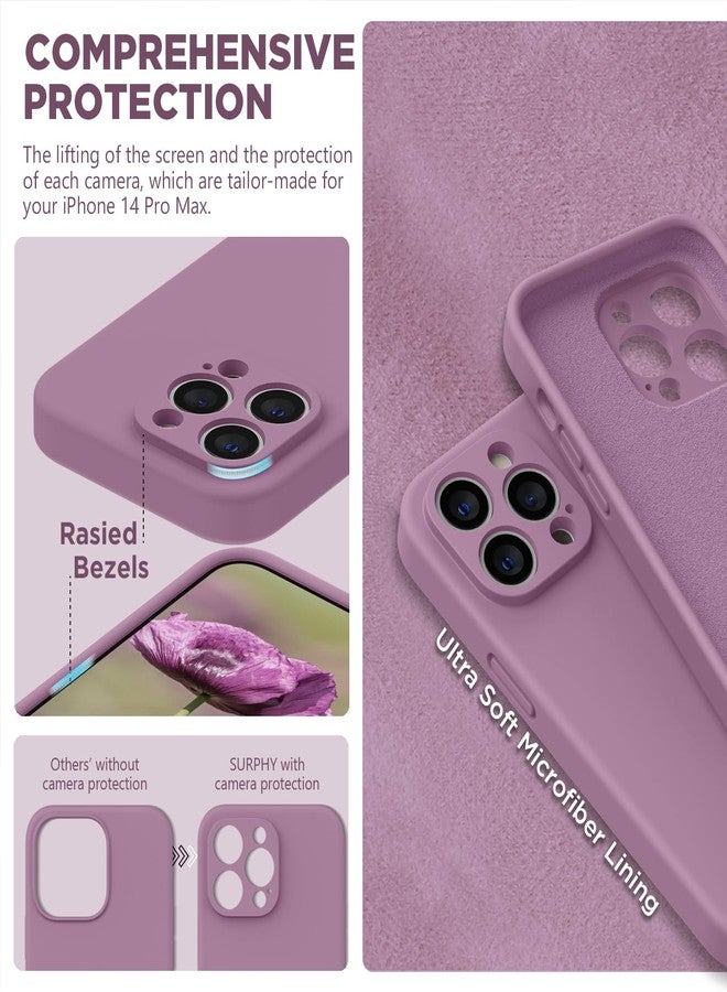 جراب SURPHY مصمم خصيصًا لهاتف iPhone 14 Pro Max مع واقي شاشة (مع حماية للكاميرا وبطانة ناعمة من الألياف الدقيقة)، جراب هاتف من السيليكون السائل، لون بنفسجي فاتح - Image 4
