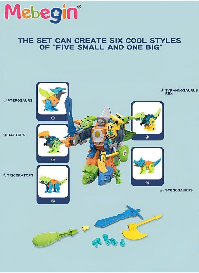 MEBEGIN - 5 in1 Dinosaur Building Blocks Sets, Colorful Dinosaur Assembly Toys with Movable Head, Tail and limbs, Creative Fun Take Apart Dinosaur Toys Kit, STEM Educational Learning Building Toys, Easy to Disassemble and Assemble, Ideal Gift for Kids - Image 1