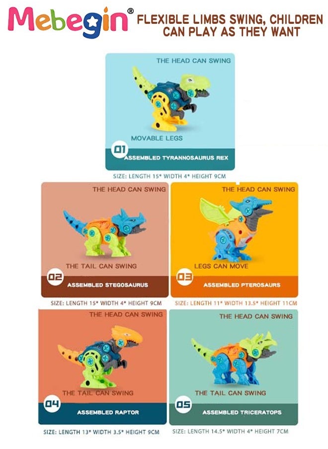 MEBEGIN - 5 in1 Dinosaur Building Blocks Sets, Colorful Dinosaur Assembly Toys with Movable Head, Tail and limbs, Creative Fun Take Apart Dinosaur Toys Kit, STEM Educational Learning Building Toys, Easy to Disassemble and Assemble, Ideal Gift for Kids - Image 1