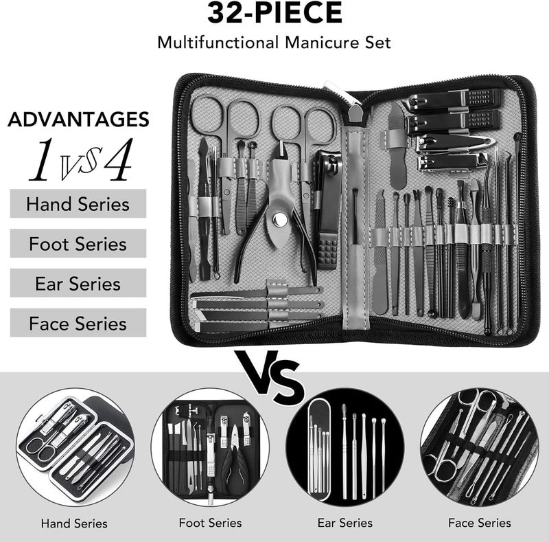 KASTWAVE Professional Stainless Steel Nail Clipper Travel & Grooming Kit, 32pcs Pedicure Care Tools, Nail Tools Manicure & Pedicure Set, Stainless Steel Grooming Tools, for Travel - Image 3