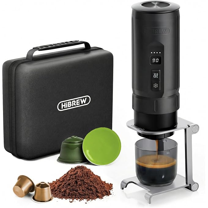 HiBREW H4C Explorer Portable Electric Espresso Maker, NS Pods & Grounds | Adjustable Brewing Setting, USB-C Rechargeable, Foldable Holder & Carrying CaseCarrying Casefor Camping & Travel - Image 1