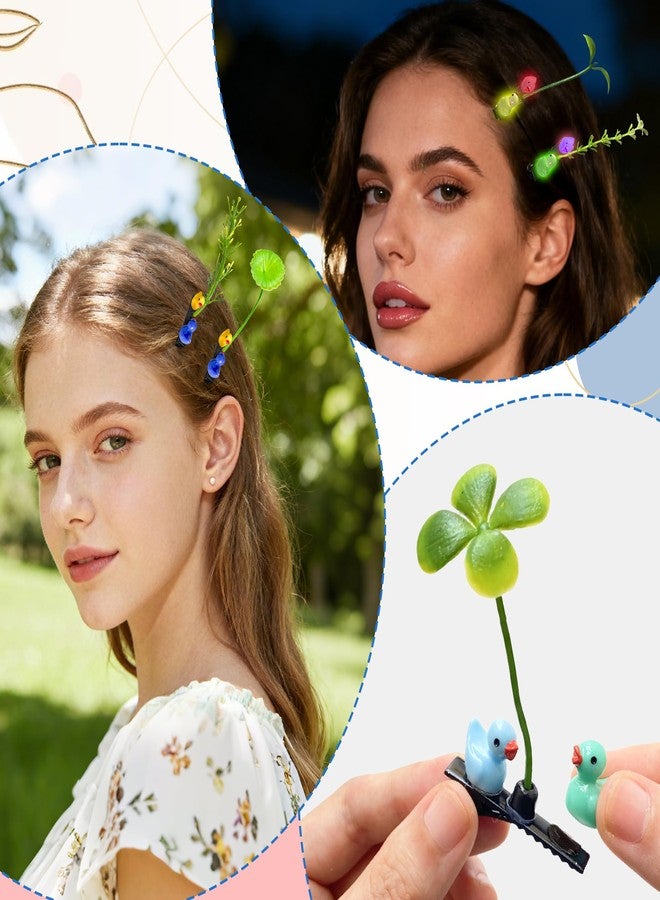 Xyntara 50 Sets DIY Rave Trinkets Bean Sprout Hair Clips, Mixed Style Plant Hairpins for Women Kids Girls(Glow Duck) - Image 4