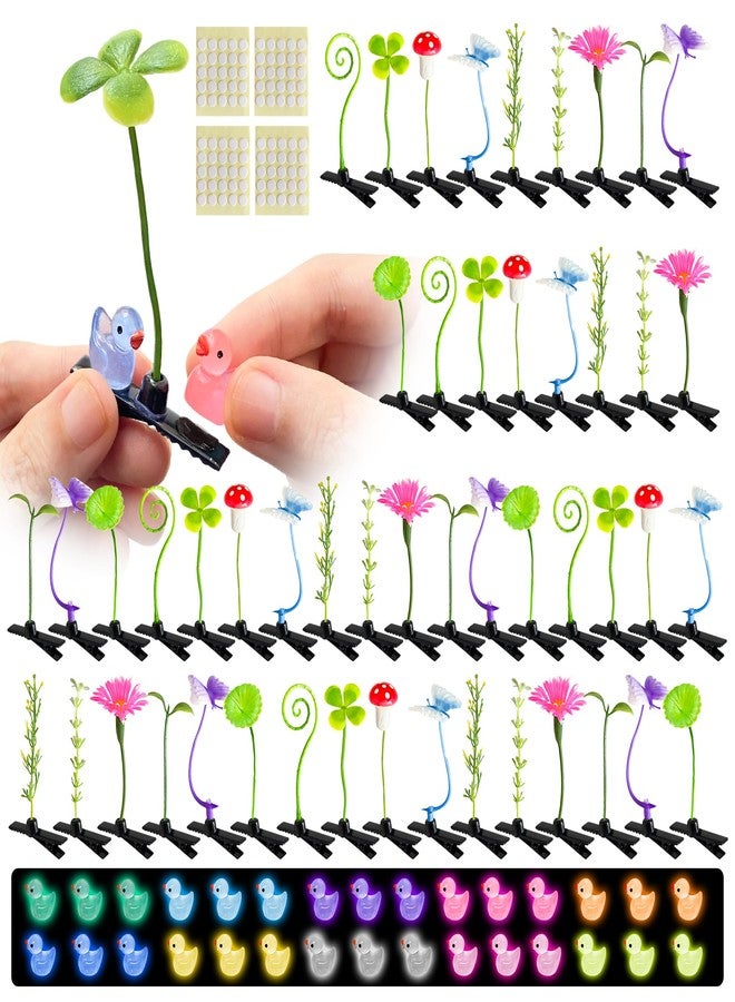 Xyntara 50 Sets DIY Rave Trinkets Bean Sprout Hair Clips, Mixed Style Plant Hairpins for Women Kids Girls(Glow Duck) - Image 1