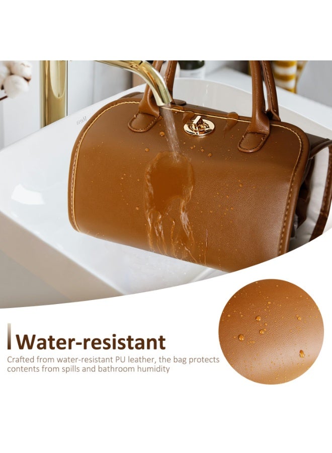 Makeup Bag, Portable Cosmetic Bag, PU Leather Waterproof Foldable Toiletry Bag with 4 Small Toiletry Organizer - Image 4