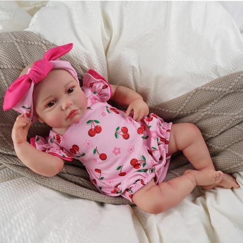 BABESIDE Reborn Baby Doll Clothes Cherry Pattern for 17- 22 Inch Baby Doll Clothes Outfits with Headband Newborn Girl - Image 5