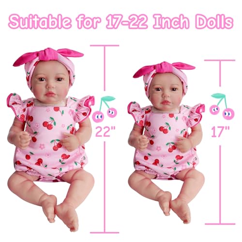 BABESIDE Reborn Baby Doll Clothes Cherry Pattern for 17- 22 Inch Baby Doll Clothes Outfits with Headband Newborn Girl - Image 3
