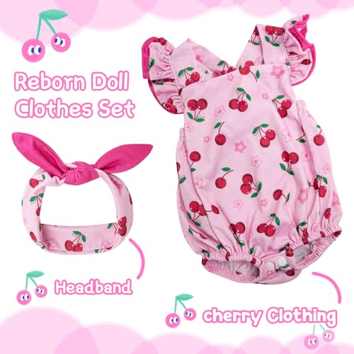 BABESIDE Reborn Baby Doll Clothes Cherry Pattern for 17- 22 Inch Baby Doll Clothes Outfits with Headband Newborn Girl - Image 2