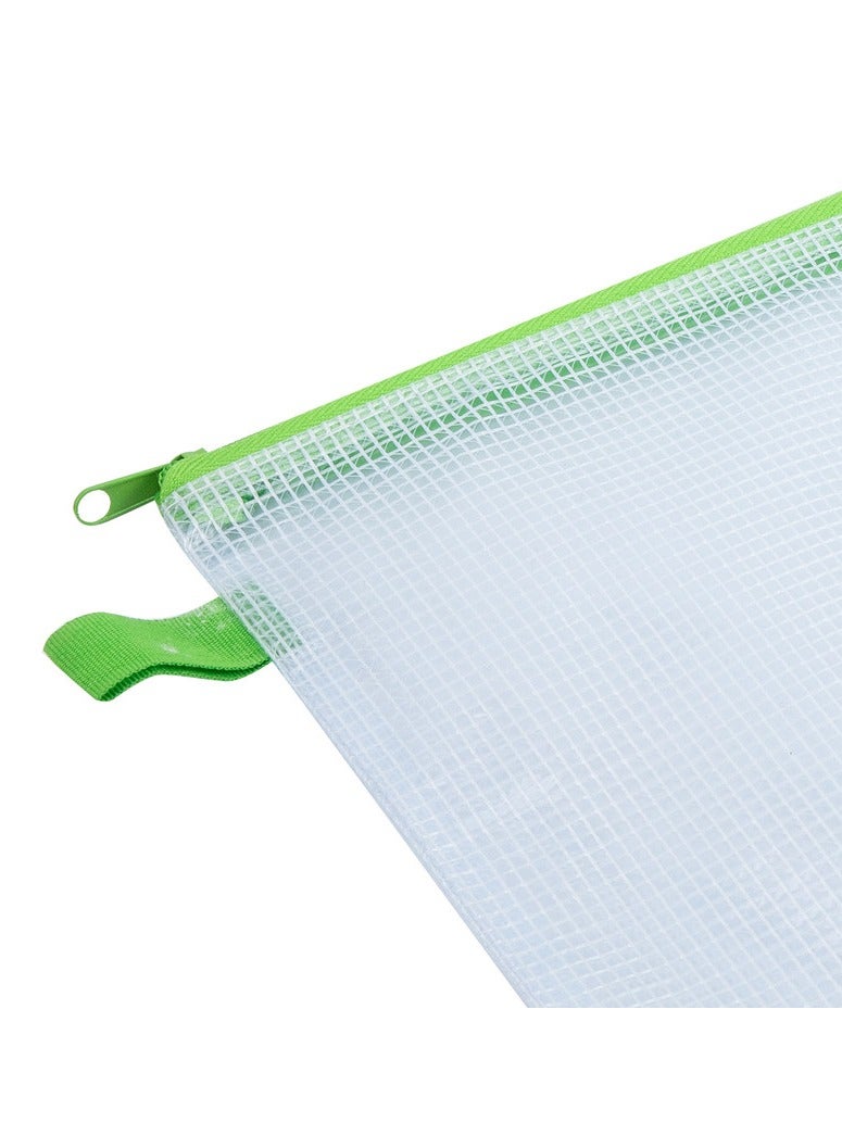 Deli E5596 A4 Mesh PVC Zip Bags with Metal Zipper – Red/Yellow/Blue/Green for School, Travel & Office Storage – 10PCS/Bag - Image 1