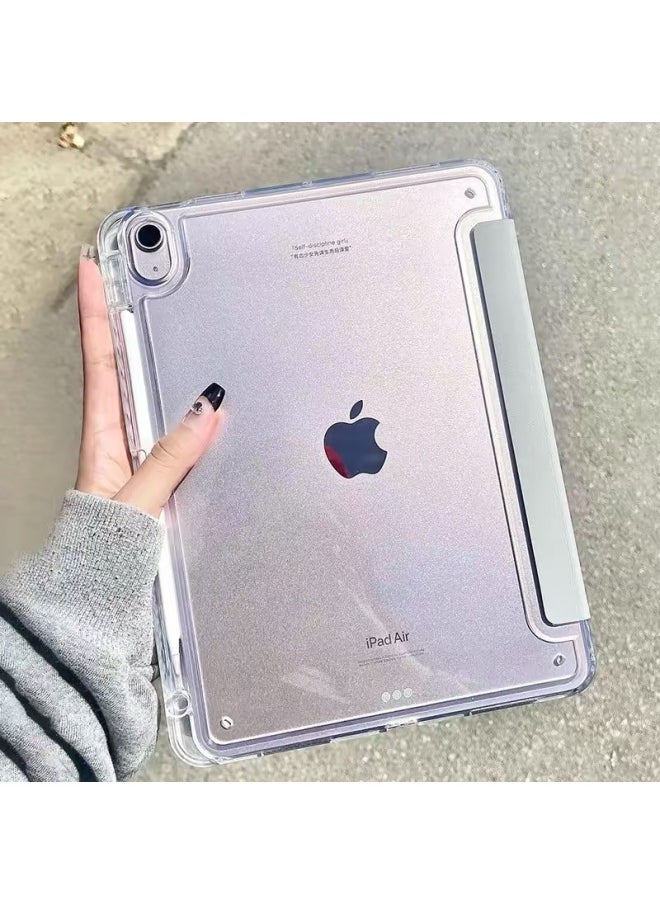 Generic - Suitable For IPadair6 Protective Shell Anti-bending 9 Shell 2024pro11 Transparent 45 With Slot 10.2 Anti-fall Mini67 Sets-Color:【high Transparency Acrylic With Pen Tray】 【baby Powder】-Applicable Mod - Image 1