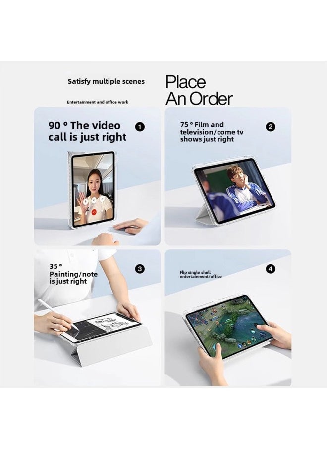 Generic - Suitable For IPadair6 Protective Shell Anti-bending 9 Shell 2024pro11 Transparent 45 With Slot 10.2 Anti-fall Mini67 Sets-Color:【high Transparency Acrylic With Pen Tray】 【baby Powder】-Applicable Mod - Image 1