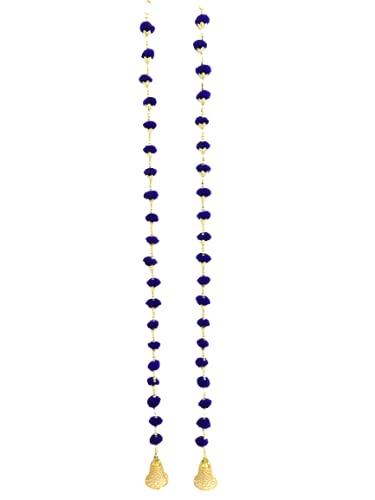 Aahum Handmade Wall Door Blue Color Pom Pom String with Golden Beads,Triangle Flowers Hanging Torans Garland Bandhwar Decoration Item for Home Décor Diwali Festival,Navratri,Wedding (5 FT 2 Strings) - Image 3