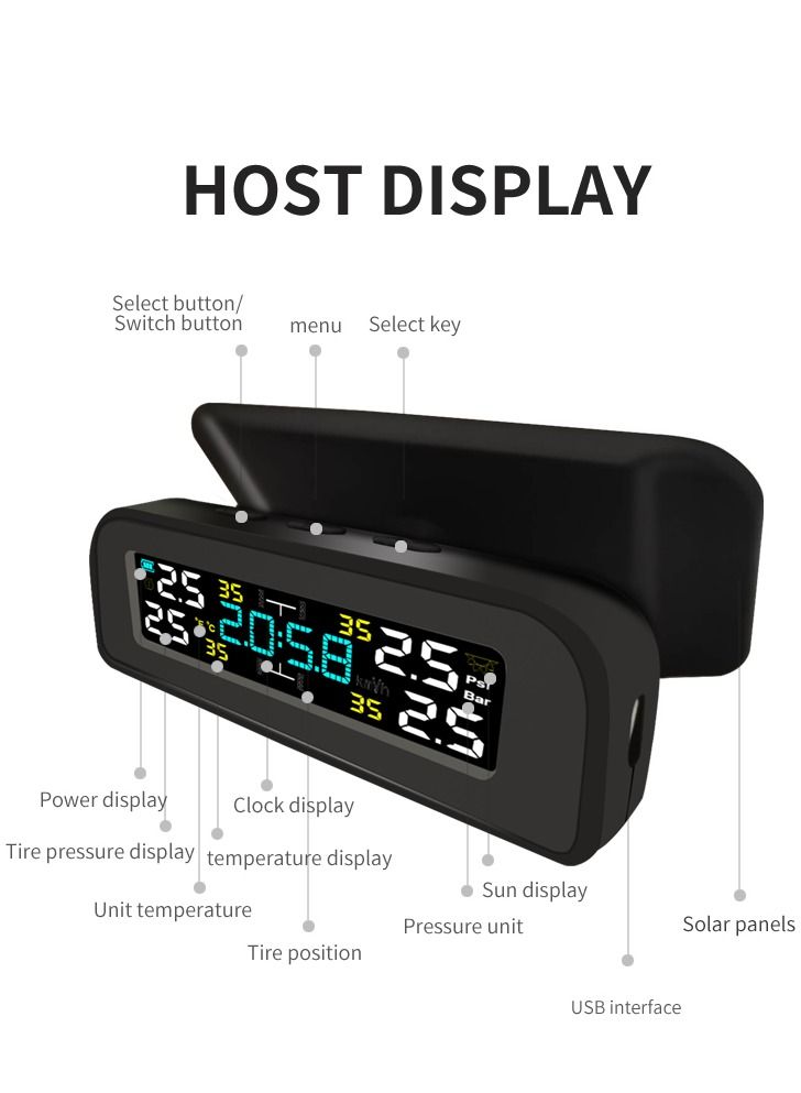 Tire pressure monitor internal and external car universal tire detection monitoring wireless solar tire pressure check - Image 1