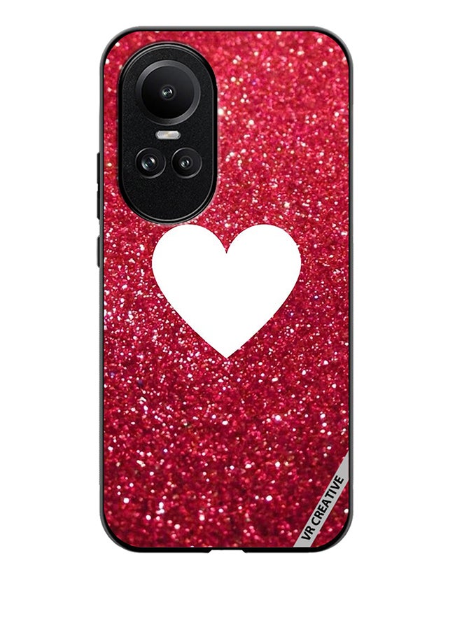 VR CREATIVE Protective Case Cover For Oppo Reno 10 White Heart on Red Glitter Design Multicolour - Image 1