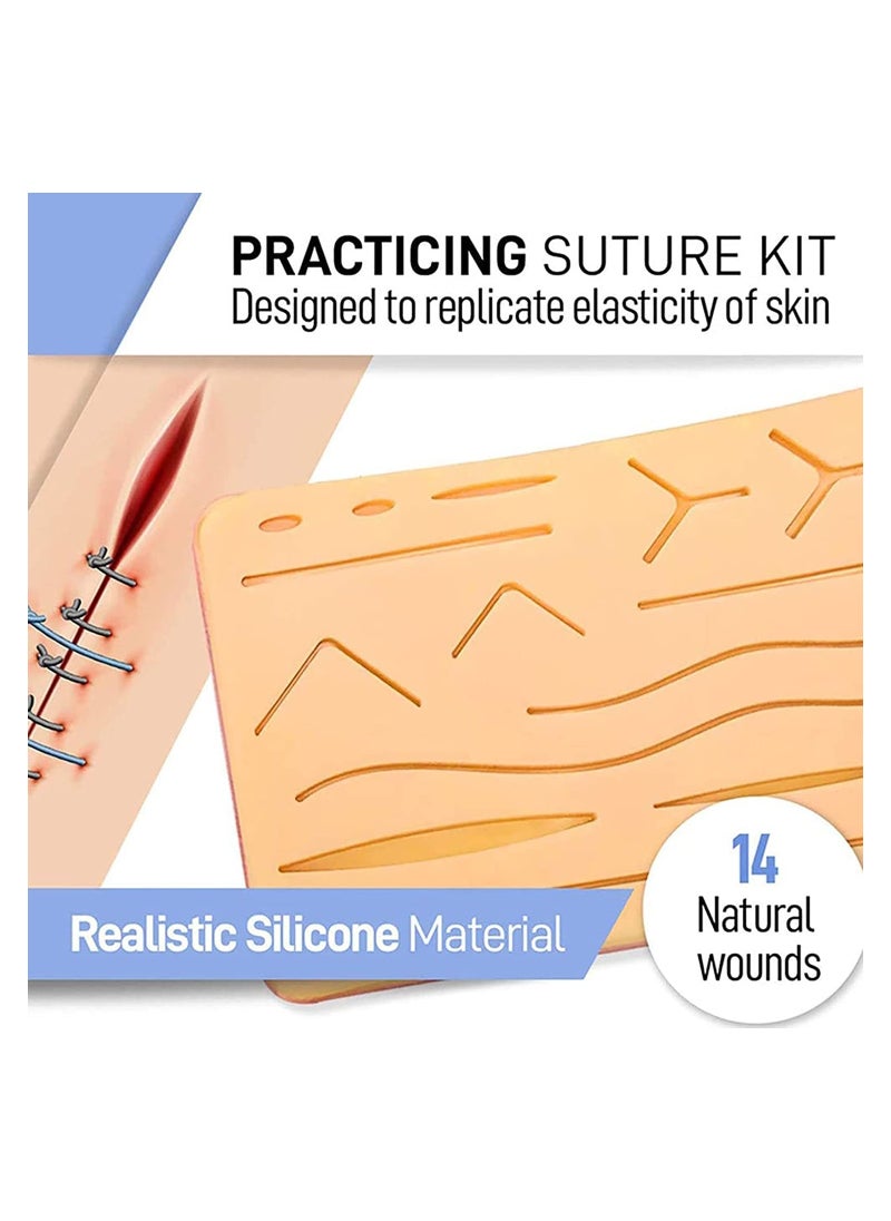 BIONEX - Suture Practice Kit complete for Medical Students and Practice Surgery Kit with Reusable Silicone Suture Pad with the Realistic Skin Texture Suitable for Students Training - Image 1