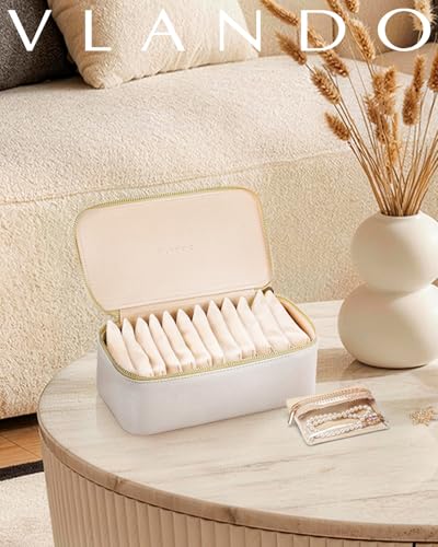 VLANDO Jewelry Travel CaseGift for WomenTravel Jewelry Organizer with Clear Velvet Jewelry Bags Zipper Pouch for Women Girl Gift12Pcs White - Image 3