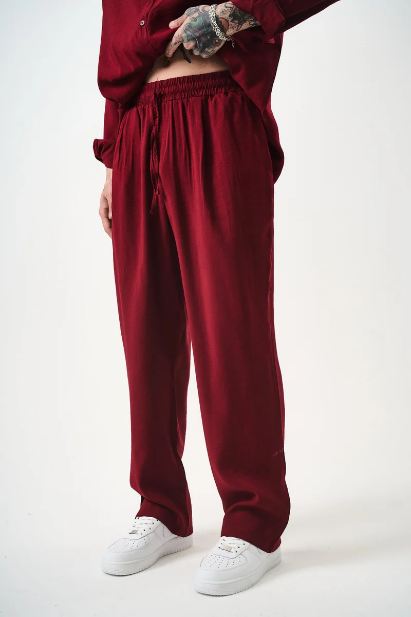 ريسباير بنطلون رجالي واسع من المودال بلون بوردو