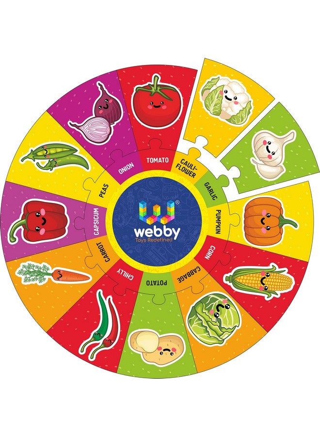 Webby Vegetables Wooden Round Jigsaw Puzzle, 13 Pcs - Image 1