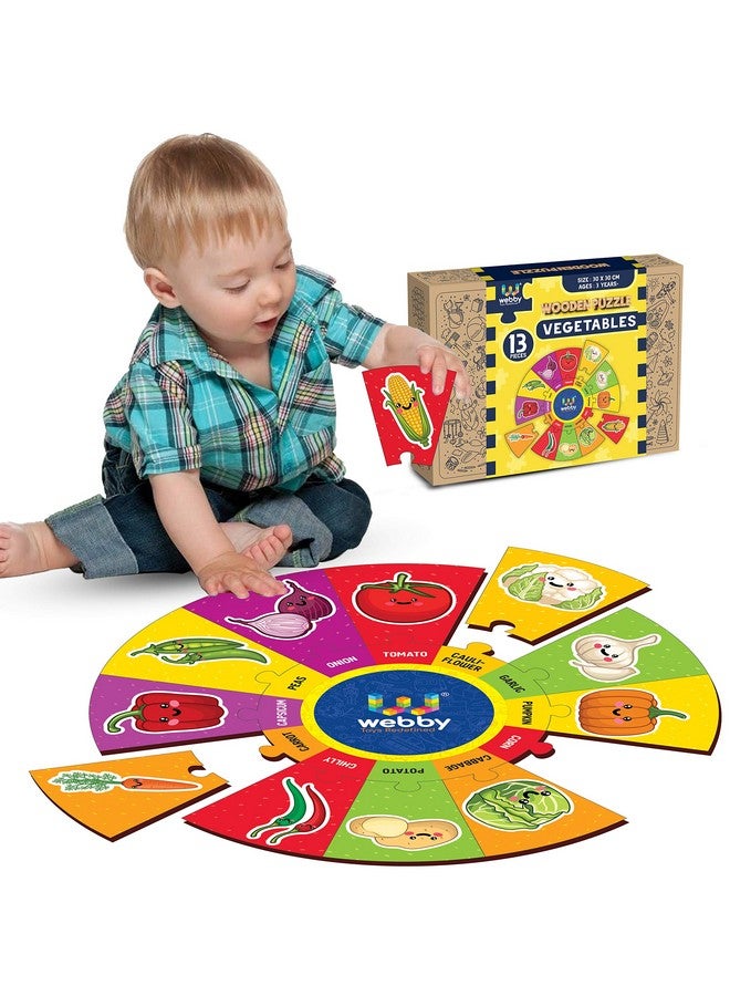 Webby Vegetables Wooden Round Jigsaw Puzzle, 13 Pcs - Image 2