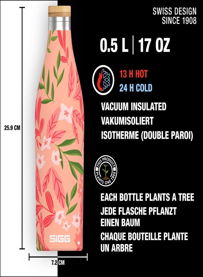 SIGG - Insulated Water Bottle - Meridian - Leakproof - Extra Slim - BPA Free - Plastic Free - Double Walled 18/8 Stainless Steel - Bamboo Screw Top - Pink - 0.5 L - Image 2