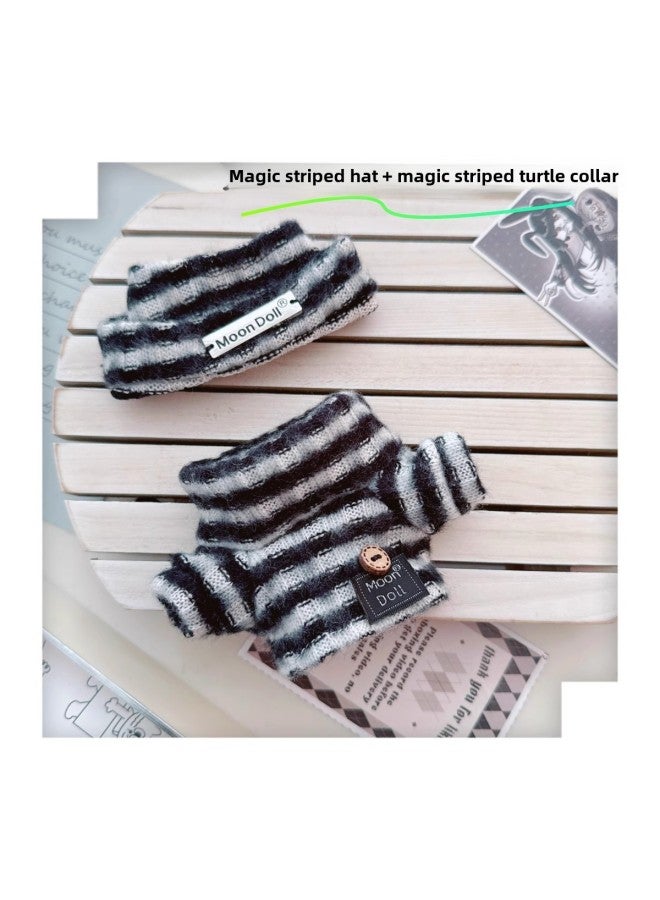 Spot Cotton Doll Clothes 10cm15cm20cm Black Cool Baby Clothes Black And Frost White Sweater Pullover-Specifications:10cm-Color:Magic Striped Hat + Magic Striped Turtle Collar  - Image 1
