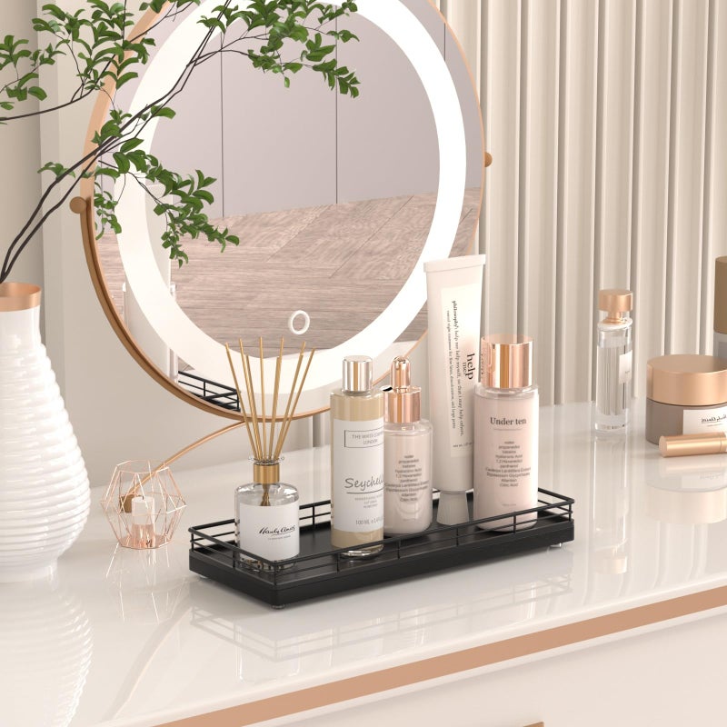 Focusonit Bathroom Tray for Counter, Oak Wood 11" L Small Vanity Tray for Dresser Tops Perfume Jewelry Makeup Candle Soap Sponge Holder for Kitchen Countertop Organizer Coffee Table Decor Bar Black - Image 4