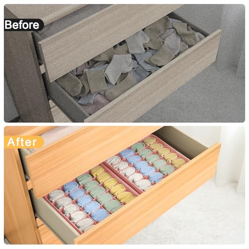 Easortm Sock Organizer 4 Pack - 24 Cell Foldable Underwear & Sock Storage, Drawer Organizer for Ties, Belts. (Pink) - Image 5